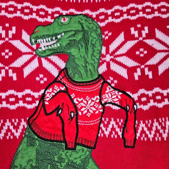 Ugly Christmas Sweater Funny Blizzard Bay T-Rex Fair Isle Unisex 2X Cotton Knit - Picture 2 of 13